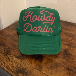 Green Trucker Foam Snapback Mesh Hat with Pink 'Howdy Darlin'' Text